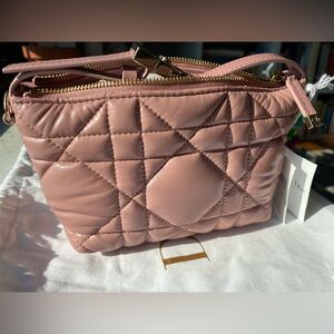 Dior Small Calfskin Macrocannage Travel Nomad Pouch Old Rose NWT